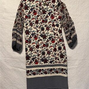 Floral Print Dress with Red and Black Accents